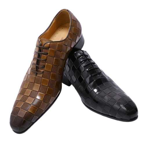 LUXURY ITALIAN LEATHER SHOES MEN NEW FASHION PLAID PRINTS LACE UP BLACK BROWN WEDDING OFFICE SHOES FORMAL OXFORD SHOES FOR MEN