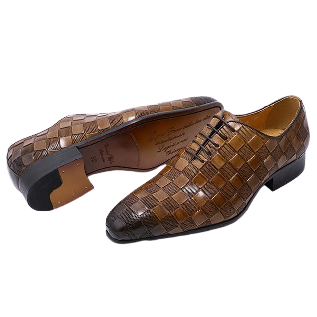 LUXURY ITALIAN LEATHER SHOES MEN NEW FASHION PLAID PRINTS LACE UP BLACK BROWN WEDDING OFFICE SHOES FORMAL OXFORD SHOES FOR MEN