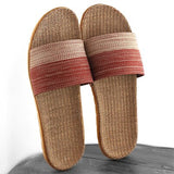 New Unisex Linen Slippers Men Women Non-slip 35-45 Size 7 Colors Gradient Stripe Beach Flat Shoes Male Slides Home Slipper