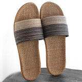 New Unisex Linen Slippers Men Women Non-slip 35-45 Size 7 Colors Gradient Stripe Beach Flat Shoes Male Slides Home Slipper