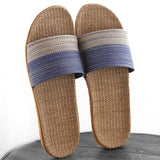 New Unisex Linen Slippers Men Women Non-slip 35-45 Size 7 Colors Gradient Stripe Beach Flat Shoes Male Slides Home Slipper