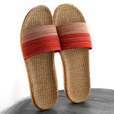 New Unisex Linen Slippers Men Women Non-slip 35-45 Size 7 Colors Gradient Stripe Beach Flat Shoes Male Slides Home Slipper