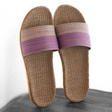 New Unisex Linen Slippers Men Women Non-slip 35-45 Size 7 Colors Gradient Stripe Beach Flat Shoes Male Slides Home Slipper